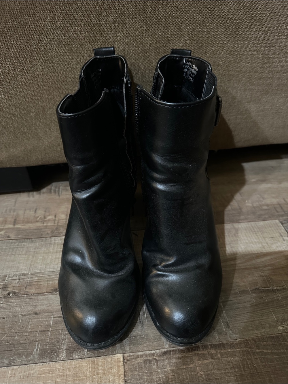 Aldo Black Leather-Look Ankle Heeled Boots